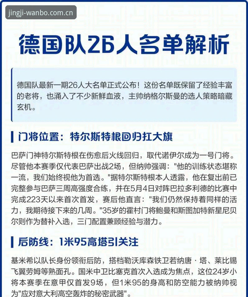 德国国家队26人大名单最新消息：诺伊尔时隔两年回归，18岁新星卡尔入选